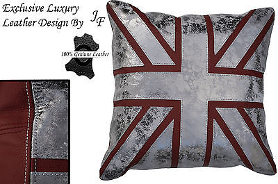 1X DARK RED AND OLD SILVER EXCLUSIVE LUXURY GENUINE LEATHER CUSHION 20" x 20"