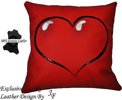 1X EXCLUSIVE LUXURY LEATHER CUSHION VALENTINES RED CUTE HEART LOVE 18"X18"