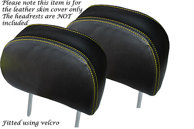 YELLOW STITCH FITS  BMW 3 SERIES E46 1999-2005 2X FRONT HEADREST LEATHER COVERS