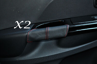 RED STITCHING FITS RENAULT CLIO 2013+ 2X FRONT DOOR HANDLE LEATHER COVERS