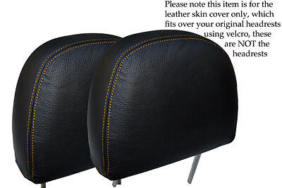 YELLOW STITCH FITS ROVER 25 & MG ZR 99-05 2X FRONT HEADRESTS LEATHER COVERS ONLY