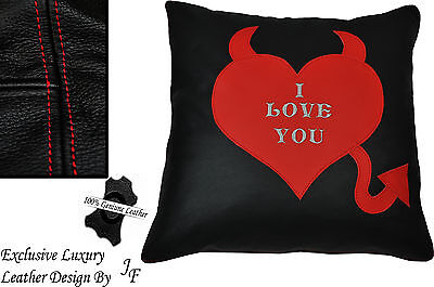 1X EXCLUSIVE LUXURY LEATHER CUSHION VALENTINES RED I LOVE YOU DEVIL DESIGN