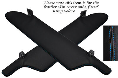BLUE STITCH FITS VW T4 TRANSPORTER CARAVELLE CAMPER 2X SUN VISORS LEATHER COVERS