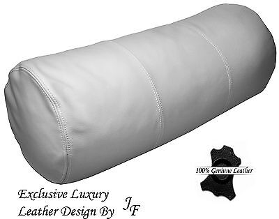 EXCLUSIVE LUXURY GENUINE WHITE LEATHER ROUND CUSHION BOLSTER ROLL 9"x24"