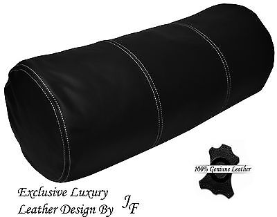 EXCLUSIVE LUXURY GENUINE BLACK LEATHER ROUND CUSHION BOLSTER ROLL 9" x 24"