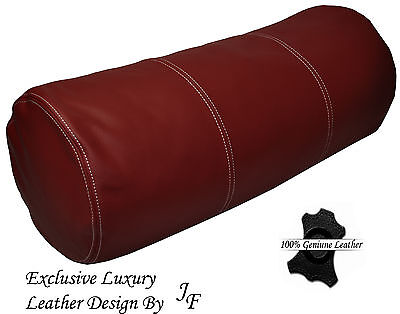 EXCLUSIVE LUXURY GENUINE DARK RED LEATHER ROUND CUSHION BOLSTER ROLL 9"x24"