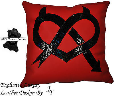 1X EXCLUSIVE LUXURY LEATHER CUSHION VALENTINES RED AND BLACK DEVIL HEART LOVE
