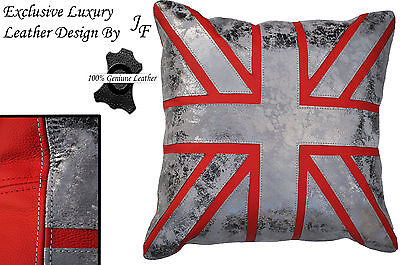 1X RED AND OLD SILVER EXCLUSIVE LUXURY GENUINE LEATHER CUSHION 20" x 20"